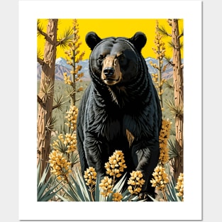 A Black Colored Bear Surrounded By Yucca flower New Mexico State 1 Posters and Art